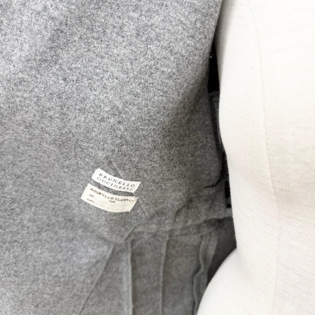 極美品◇Brunello Cucinelli ブルネロクチネリ DR51505 ウール カシミヤ ニット切替 レザーベルト ジャケット グレー 46 伊製 正規品