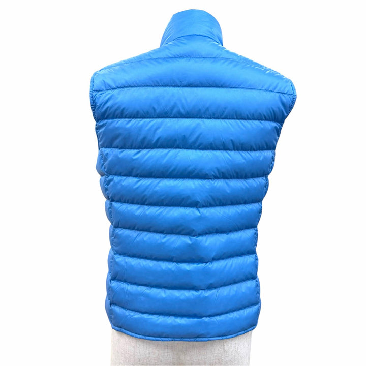 美品☆MONCLER モンクレール LIANE GILET ロゴワッペン ロゴボタン ポケッダブル収納袋付 ダウンベスト ブルー 1 正規品 レディース