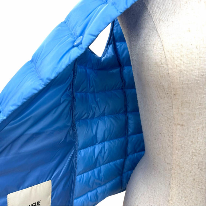 美品☆MONCLER モンクレール LIANE GILET ロゴワッペン ロゴボタン ポケッダブル収納袋付 ダウンベスト ブルー 1 正規品 レディース