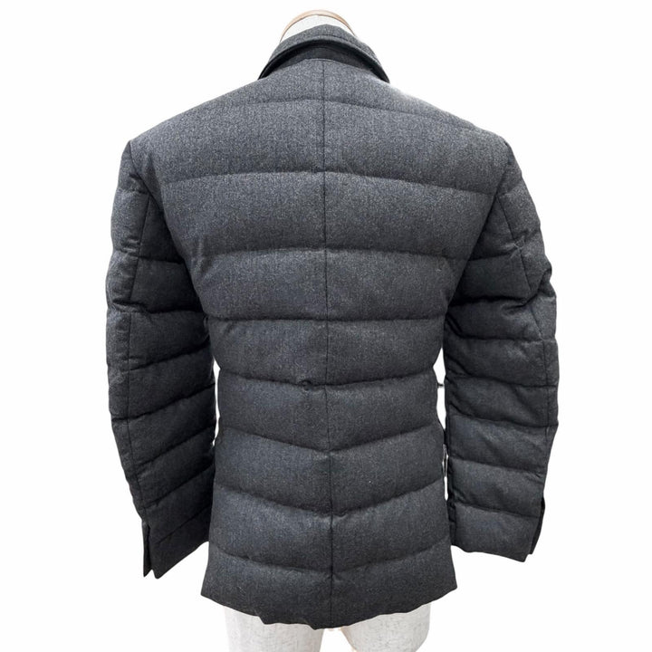 極美品△MONCLER モンクレール RODIN ウール100％ ロゴボタン ジップアップ テーラード型 ダウンジャケット チャコールグレー 0 正規品