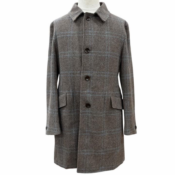 極美品▼BOGLIOLI ボリオリ DOVER ウール80% チェック柄 ロゴ入りボタン ステンカラーコート ブラウン 46 イタリア製 正規品 メンズ