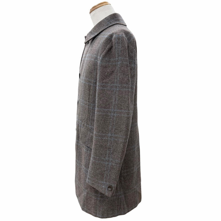 極美品▼BOGLIOLI ボリオリ DOVER ウール80% チェック柄 ロゴ入りボタン ステンカラーコート ブラウン 46 イタリア製 正規品 メンズ