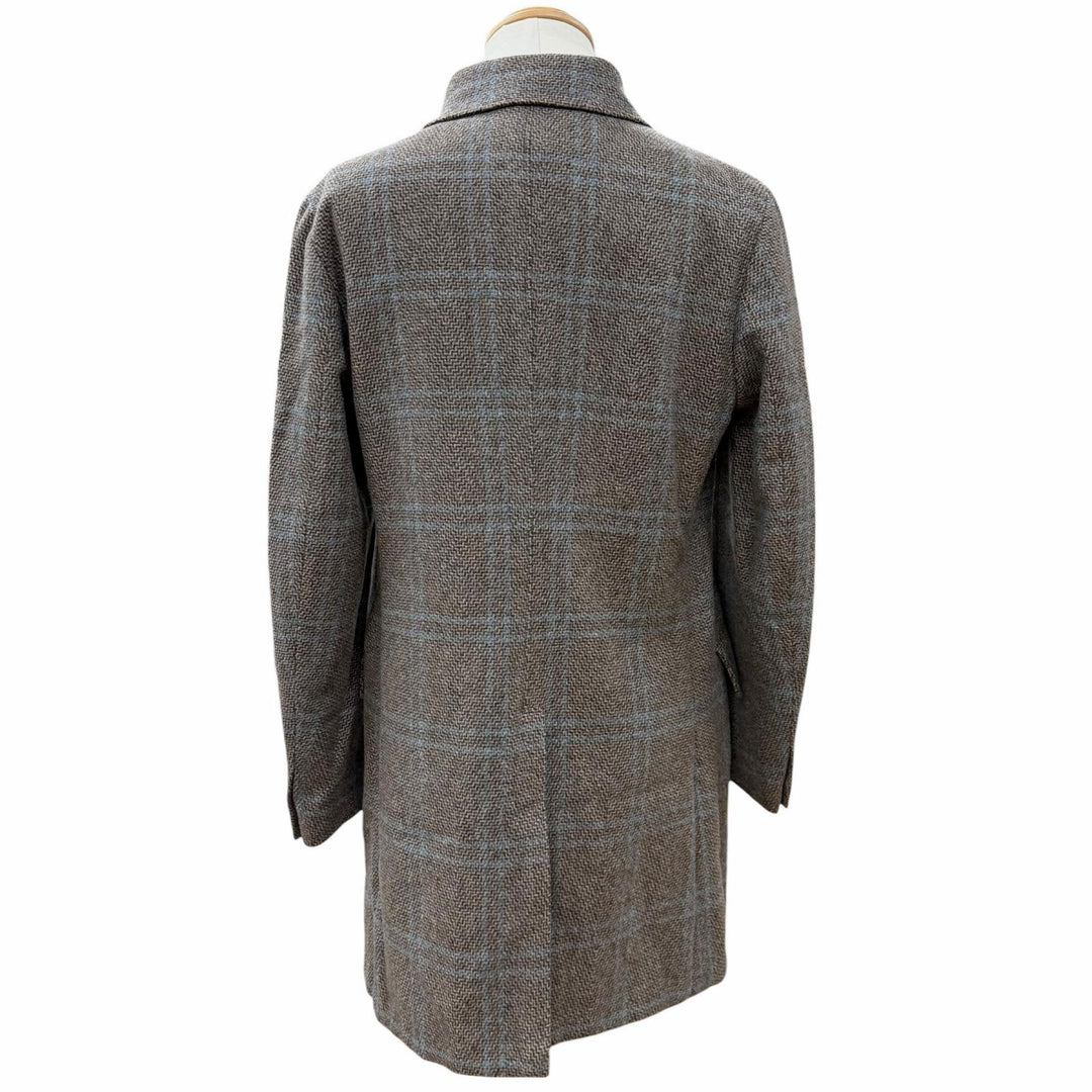 極美品▼BOGLIOLI ボリオリ DOVER ウール80% チェック柄 ロゴ入りボタン ステンカラーコート ブラウン 46 イタリア製 正規品 メンズ