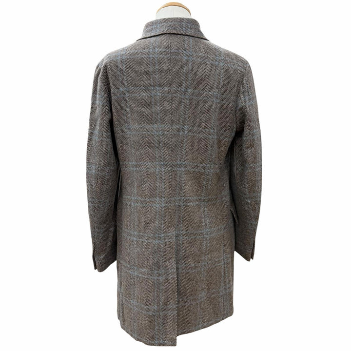 極美品▼BOGLIOLI ボリオリ DOVER ウール80% チェック柄 ロゴ入りボタン ステンカラーコート ブラウン 46 イタリア製 正規品 メンズ
