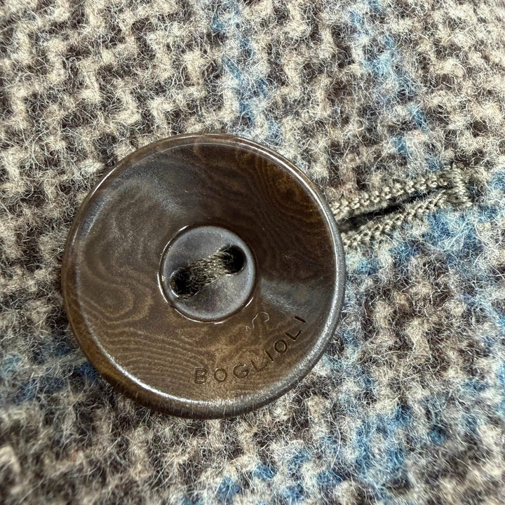 極美品▼BOGLIOLI ボリオリ DOVER ウール80% チェック柄 ロゴ入りボタン ステンカラーコート ブラウン 46 イタリア製 正規品 メンズ