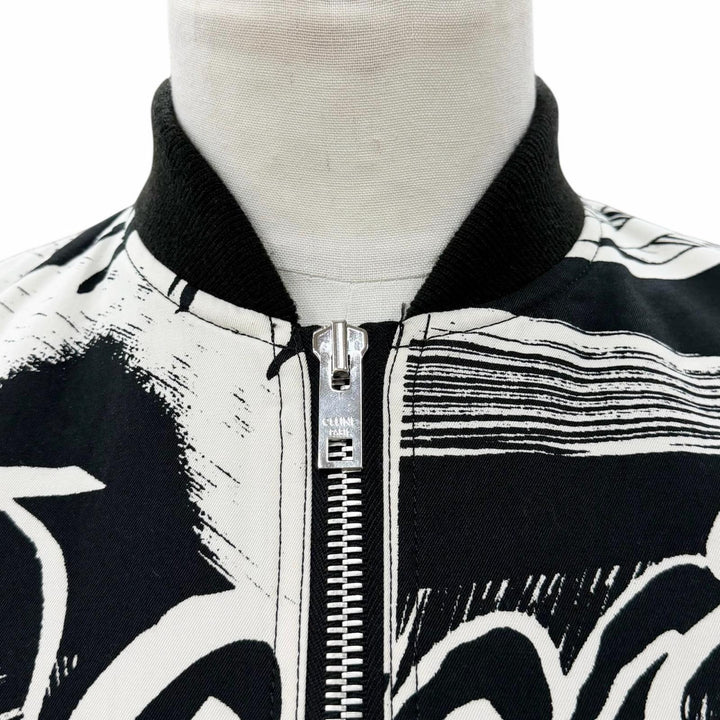極美品▼CELINE Christian Marclay セリーヌ クリスチャンマークレー 2W02047E 総柄 ZIPUP ブルゾン ブラック ホワイト S 正規品 メンズ
