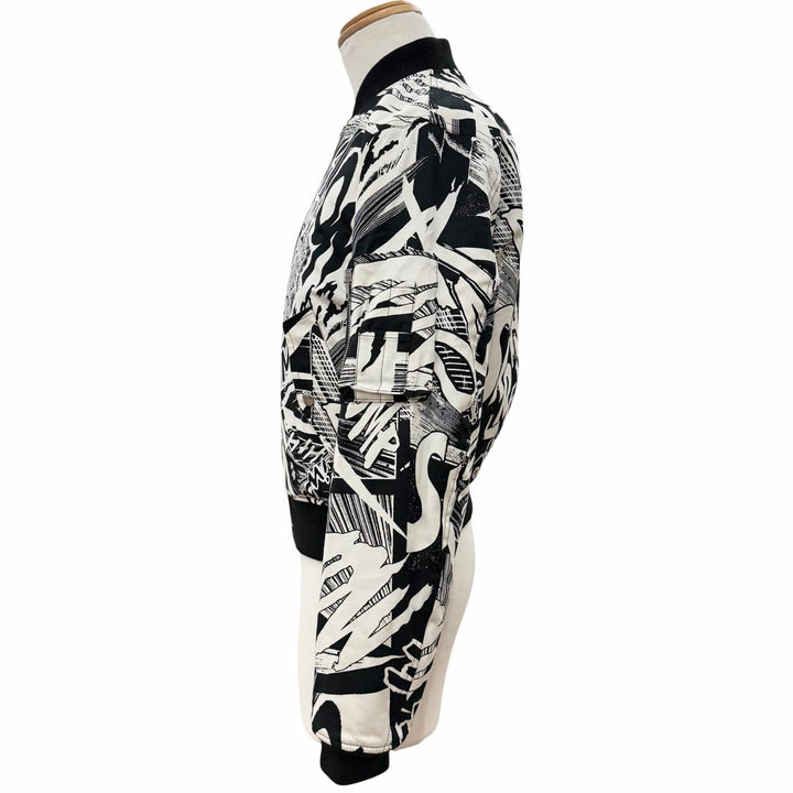 極美品▼CELINE Christian Marclay セリーヌ クリスチャンマークレー 2W02047E 総柄 ZIPUP ブルゾン ブラック ホワイト S 正規品 メンズ