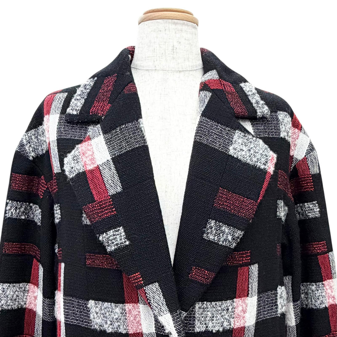 極美品△CHANEL シャネル P75525V67204 ウール ココマークボタン 総柄デザイン シングル ロング コート ブラック レッド 34 仏製 正規品