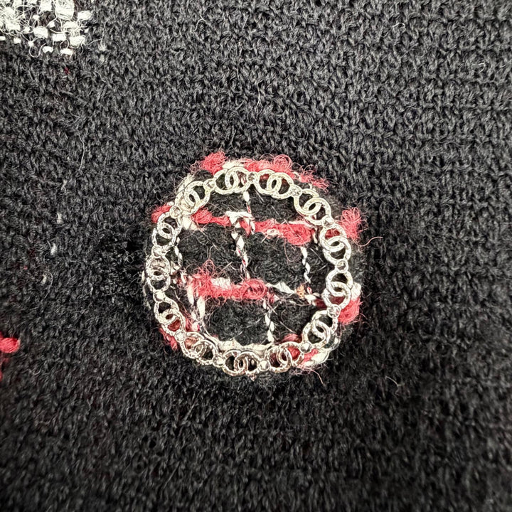 極美品△CHANEL シャネル P75525V67204 ウール ココマークボタン 総柄デザイン シングル ロング コート ブラック レッド 34 仏製 正規品