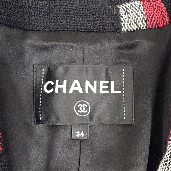 極美品△CHANEL シャネル P75525V67204 ウール ココマークボタン 総柄デザイン シングル ロング コート ブラック レッド 34 仏製 正規品