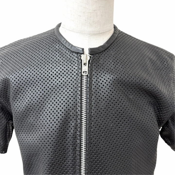 【ドンドン見直し】美品□VANSON バンソン スターパンチング ノーカラー ショートスリーブ レザージャケット ブラック M USA製 メンズ