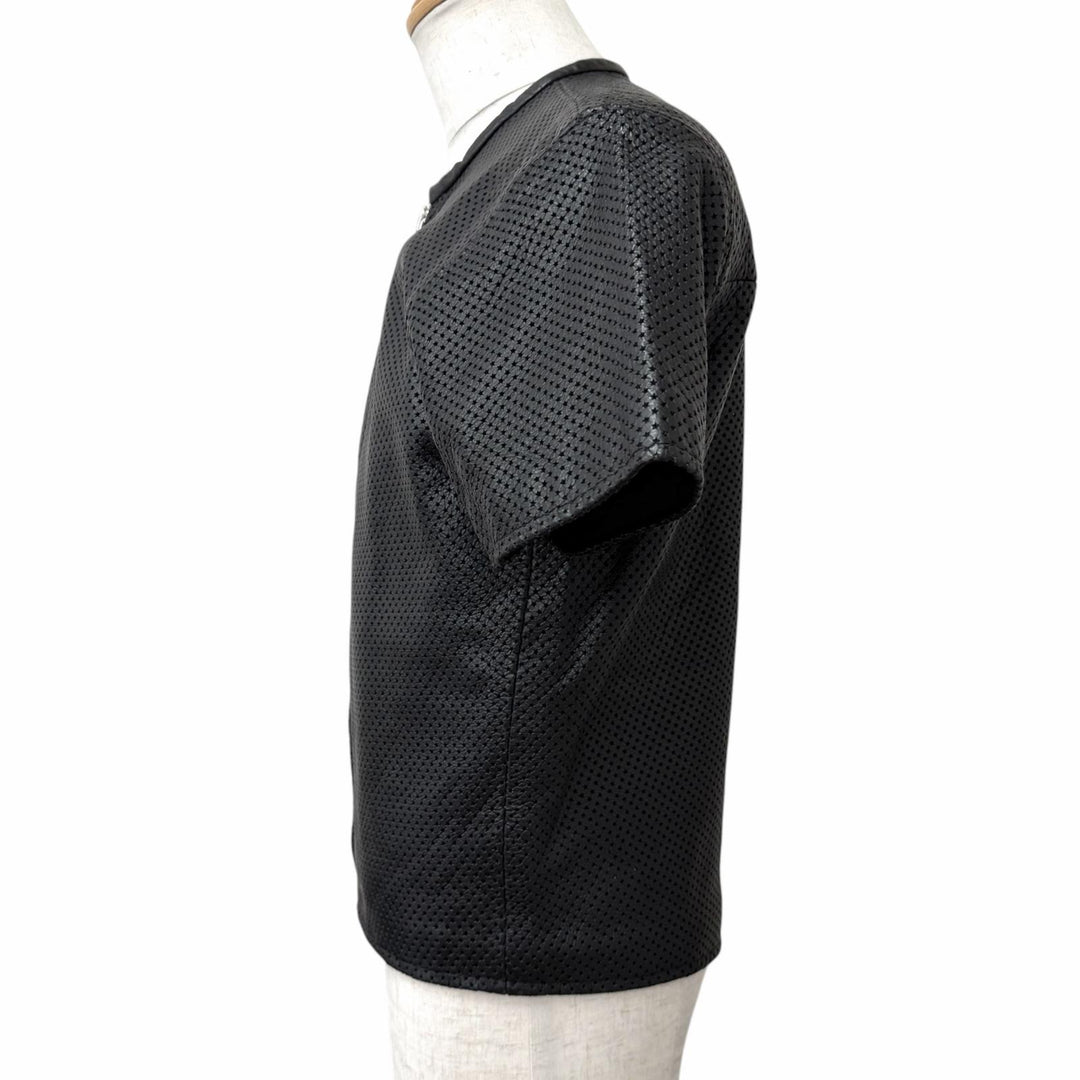 【ドンドン見直し】美品□VANSON バンソン スターパンチング ノーカラー ショートスリーブ レザージャケット ブラック M USA製 メンズ