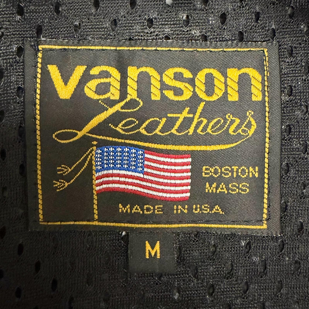【ドンドン見直し】美品□VANSON バンソン スターパンチング ノーカラー ショートスリーブ レザージャケット ブラック M USA製 メンズ