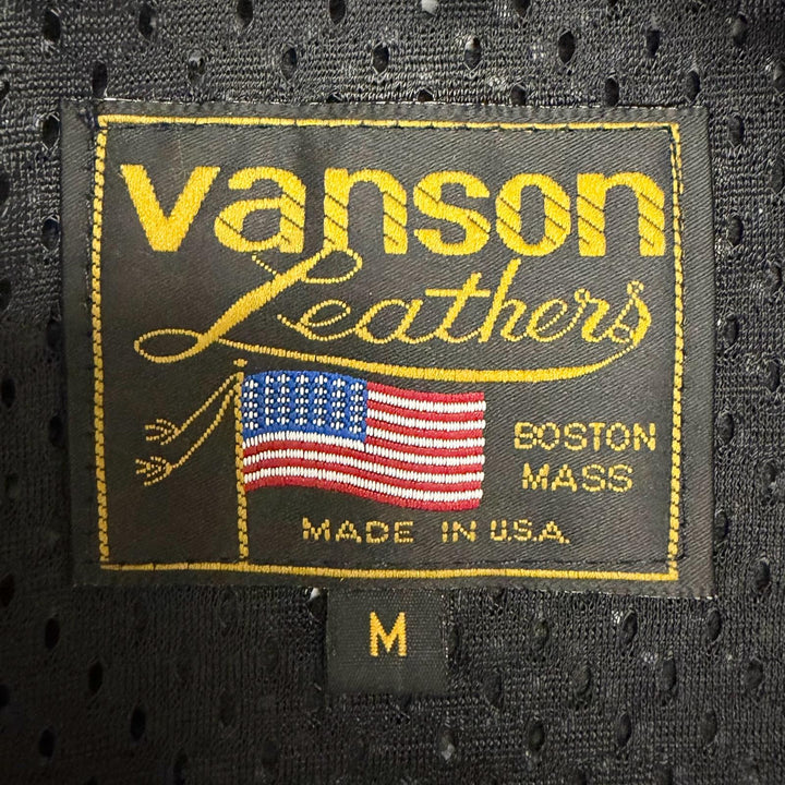 【ドンドン見直し】美品□VANSON バンソン スターパンチング ノーカラー ショートスリーブ レザージャケット ブラック M USA製 メンズ
