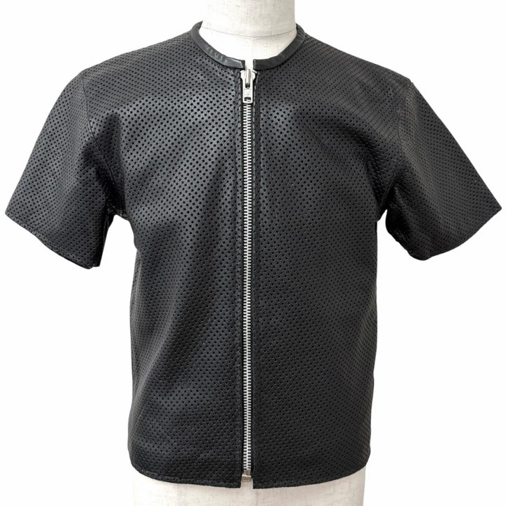 【ドンドン見直し】美品□VANSON バンソン スターパンチング ノーカラー ショートスリーブ レザージャケット ブラック M USA製 メンズ