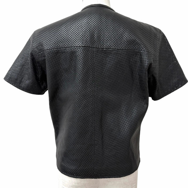 【ドンドン見直し】美品□VANSON バンソン スターパンチング ノーカラー ショートスリーブ レザージャケット ブラック M USA製 メンズ
