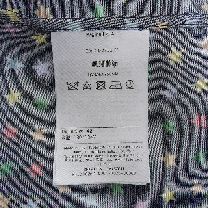 極美品▲VALENTINO ヴァレンティノ QV3ABA25EMN シルク100％ 星柄 長袖シャツ ブラック マルチ 42 イタリア製 正規品 メンズ