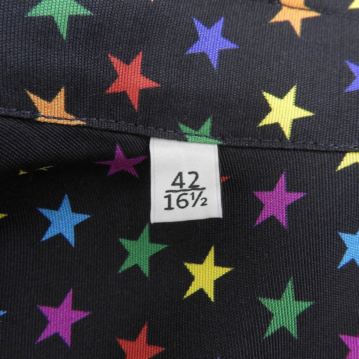 極美品▲VALENTINO ヴァレンティノ QV3ABA25EMN シルク100％ 星柄 長袖シャツ ブラック マルチ 42 イタリア製 正規品 メンズ