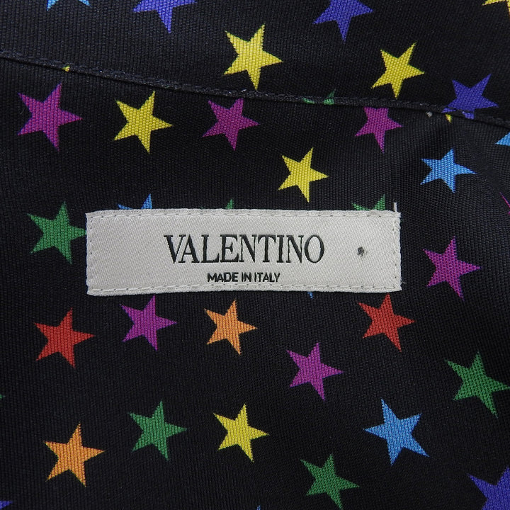 極美品▲VALENTINO ヴァレンティノ QV3ABA25EMN シルク100％ 星柄 長袖シャツ ブラック マルチ 42 イタリア製 正規品 メンズ