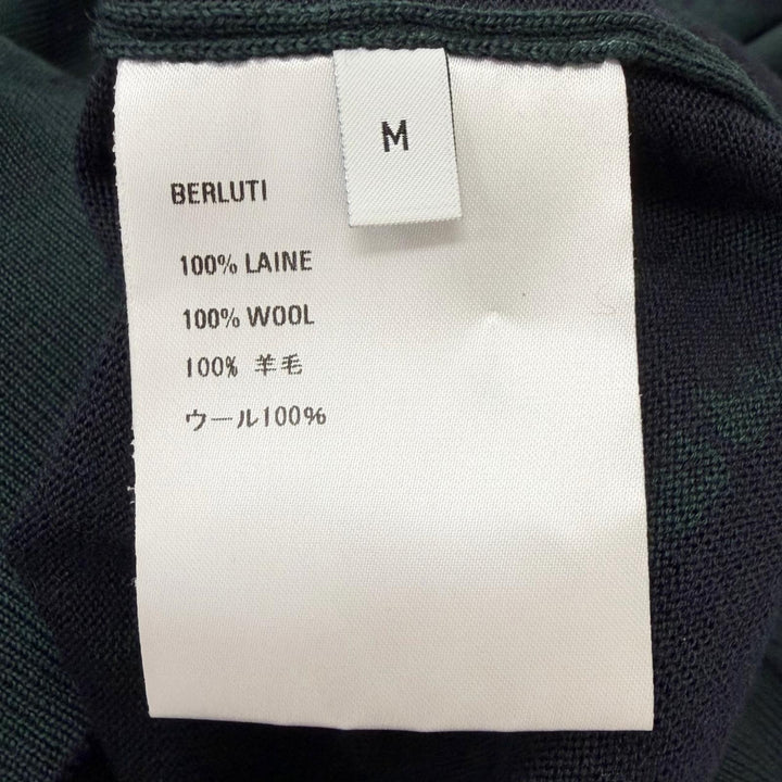 極美品□BERLUTI ベルルッティ ウール100％ カリグラフィ スクリット 総柄 薄手 セーター ダークグリーン M イタリア製 正規品 メンズ