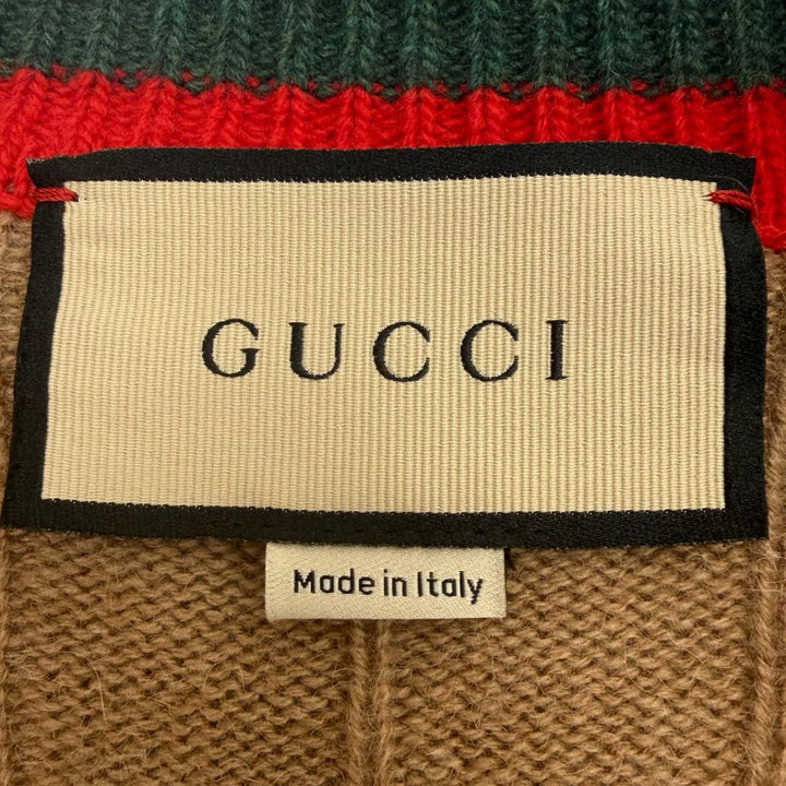 極美品▼GUCCI グッチ 23SS 721035 キャメル ウール ウェブストライプ クルーネック ニットセーター ブラウン M 伊製 正規品 メンズ
