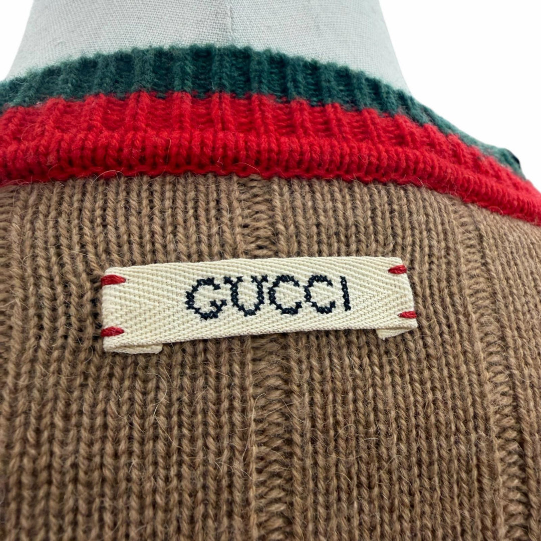 極美品▼GUCCI グッチ 23SS 721035 キャメル ウール ウェブストライプ クルーネック ニットセーター ブラウン M 伊製 正規品 メンズ