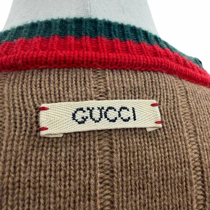 極美品▼GUCCI グッチ 23SS 721035 キャメル ウール ウェブストライプ クルーネック ニットセーター ブラウン M 伊製 正規品 メンズ