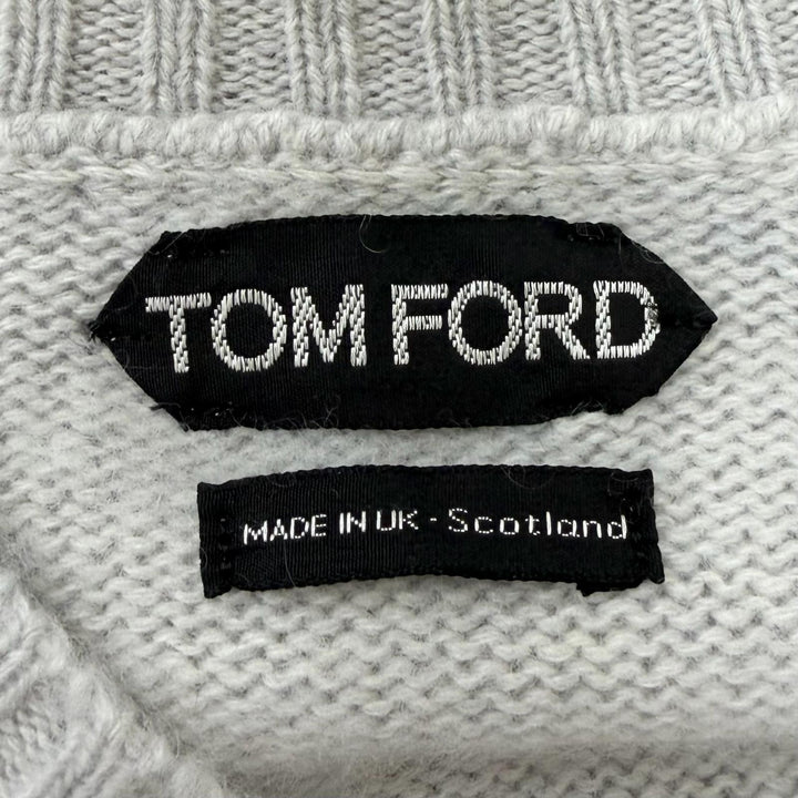 美品□TOM FORD トムフォード カシミヤ100％ Vネック 起毛地 ロングスリーブニット セーター ライトグレー M 英国製 正規品 メンズ
