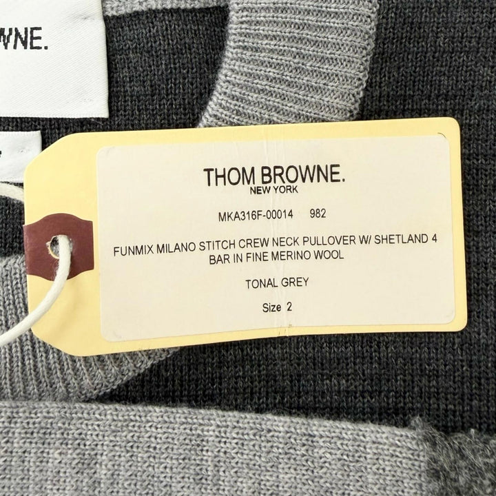 未使用品□THOM BROWNE トムブラウン MKA316F ミラノステッチ コットン クレープ 4 BAR セーター グレー 2 イタリア製 正規品 メンズ