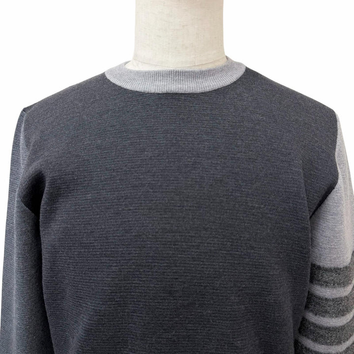 未使用品□THOM BROWNE トムブラウン MKA316F ミラノステッチ コットン クレープ 4 BAR セーター グレー 2 イタリア製 正規品 メンズ