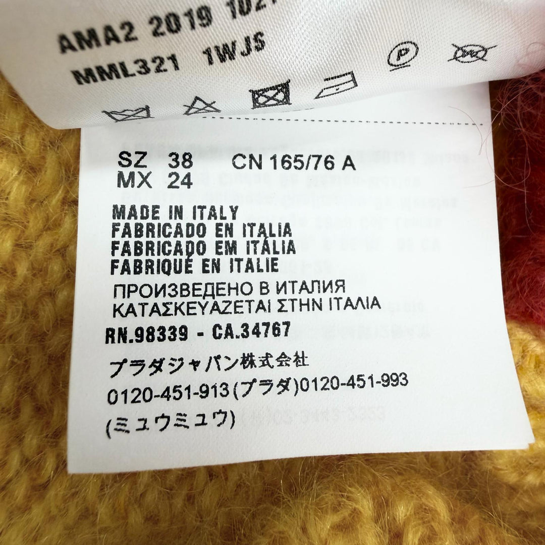 極美品◇MIUMIU ミュウミュウ MML321 市松模様 カラーブロック モヘア 長袖ニット セーター イエロー レッド 38 伊製 正規品 レディース