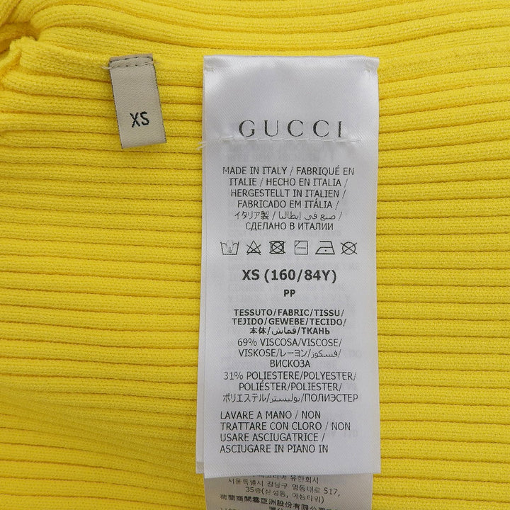 極美品▲GUCCI グッチ 756271 ウェブストライプ クロップド丈 Vネック 半袖ニット イエロー ブルー レッド XS 伊製 正規品 レディース