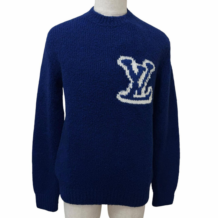 未使用品□LOUIS VUITTON ルイヴィトン 20AW ウール ヤク LVインターシャ ロングスリーブ セーター ブルー S イタリア製 正規品 メンズ