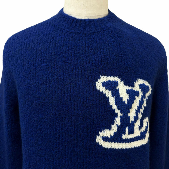 未使用品□LOUIS VUITTON ルイヴィトン 20AW ウール ヤク LVインターシャ ロングスリーブ セーター ブルー S イタリア製 正規品 メンズ
