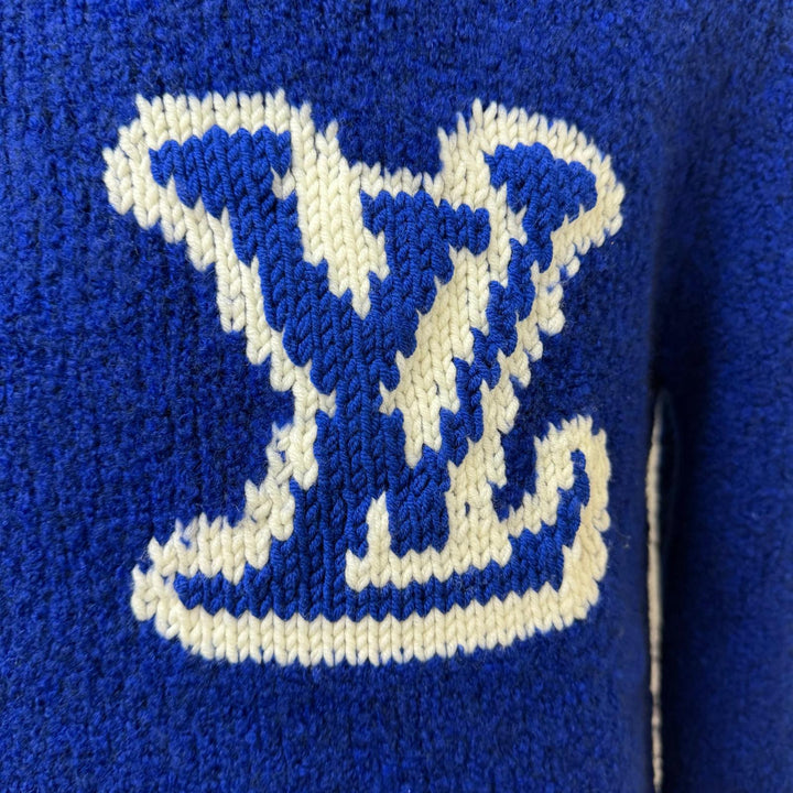 未使用品□LOUIS VUITTON ルイヴィトン 20AW ウール ヤク LVインターシャ ロングスリーブ セーター ブルー S イタリア製 正規品 メンズ