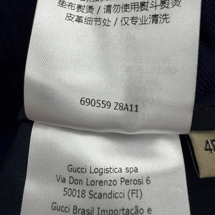 極美品▼GUCCI グッチ 690559 レザー使い インターロッキングG ロゴワッペン ジャージ イージー パンツ ネイビー 48 伊製 正規品 メンズ