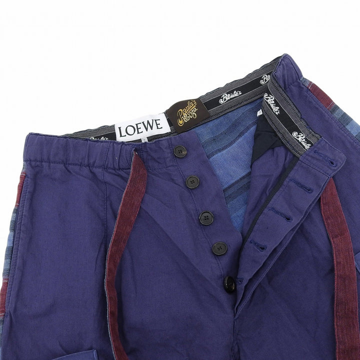 極美品▲LOEWE×Paulas Ibiza ロエベ×パウラズイビザ H616Y04X21 リネン コットン カーゴ ハーフパンツ マルチカラー XS 正規品 メンズ