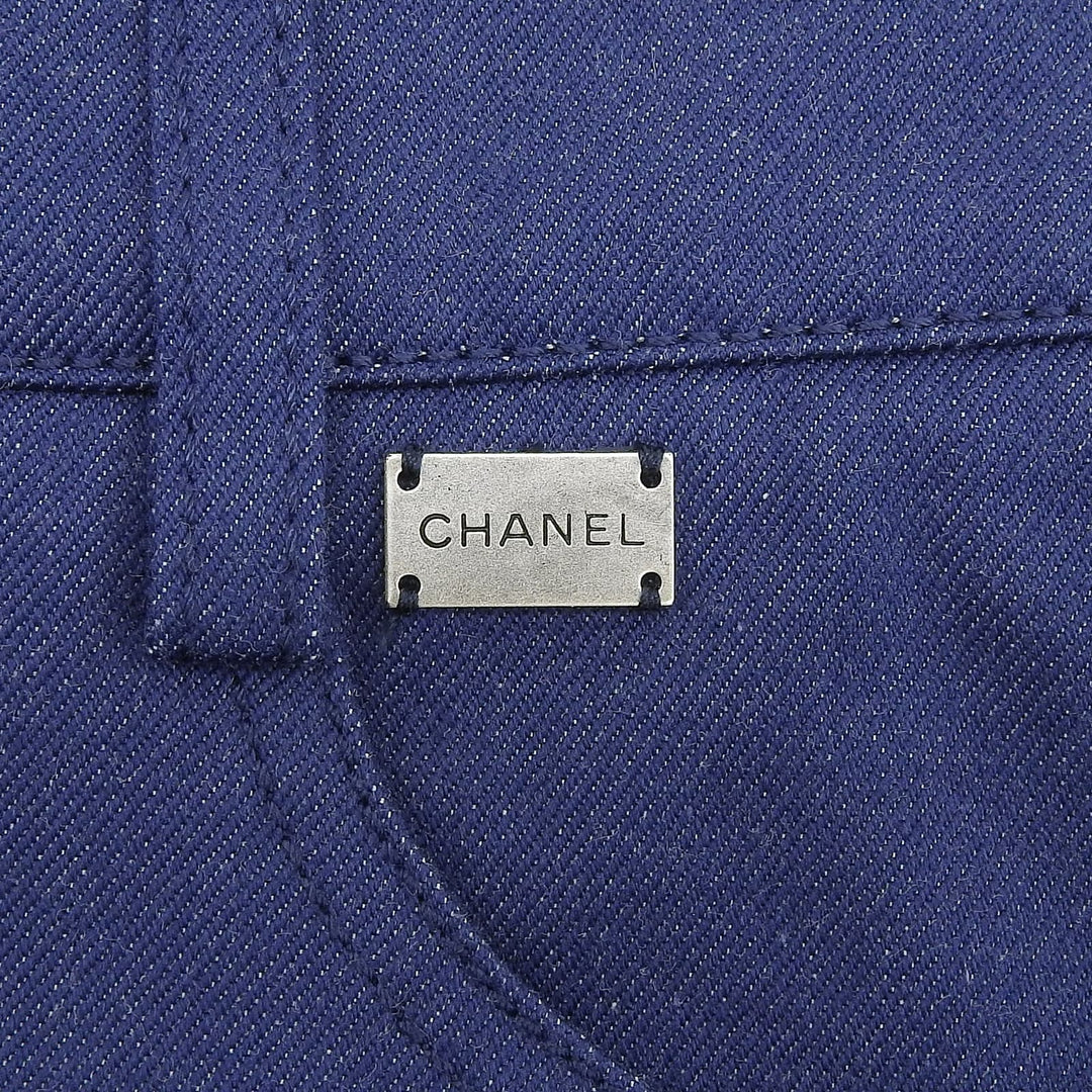 美品▲CHANEL シャネル 04A P24442 コットン100％ ロゴ金具 デニム パンツ インディゴ 38 イタリア製 正規品 レディース