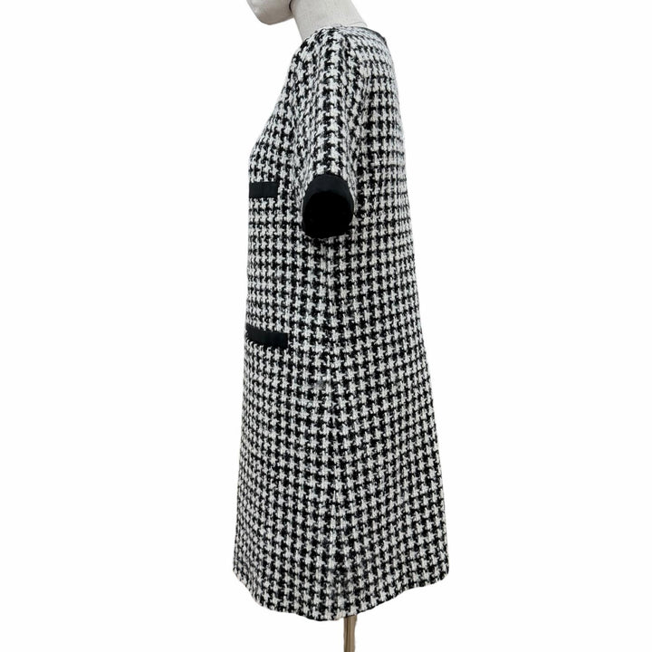 極美品◇MONCLER モンクレール 2023年製 I20932G00010 59714 ABITO ウール混 モノトーン 半袖 ワンピース ブラック ホワイト 38 正規品