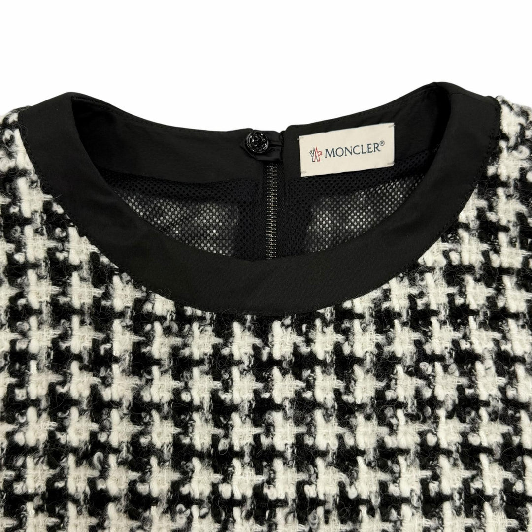 極美品◇MONCLER モンクレール 2023年製 I20932G00010 59714 ABITO ウール混 モノトーン 半袖 ワンピース ブラック ホワイト 38 正規品