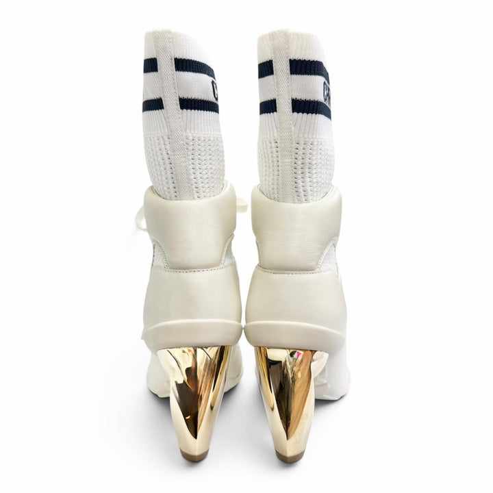 未使用品△Christian Dior クリスチャンディオール D-ZENITH レザー レースアップ ロゴソックスブーツ アンクルブーツ オフホワイト 37.5