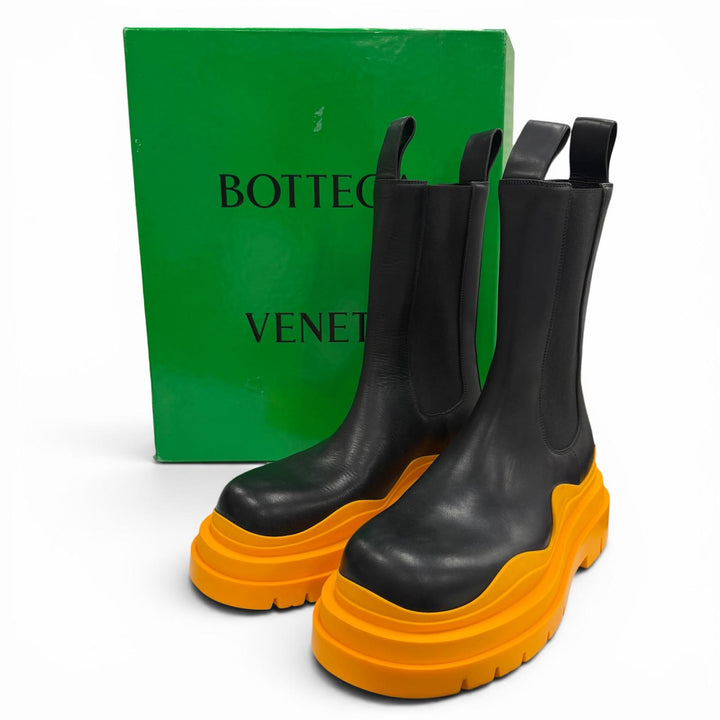 極美品▼BOTTEGAVENETA ボッテガヴェネタ 630297 レザー サイドゴア タイヤチェルシーブーツ ブラック オレンジ 41 イタリア製 メンズ