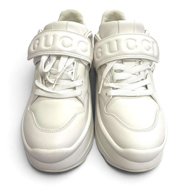 美品△GUCCI グッチ 805708 ロゴ プラットフォーム ウェーブ レザー スニーカー ホワイト 36.5 イタリア製 レディース 保存袋付き
