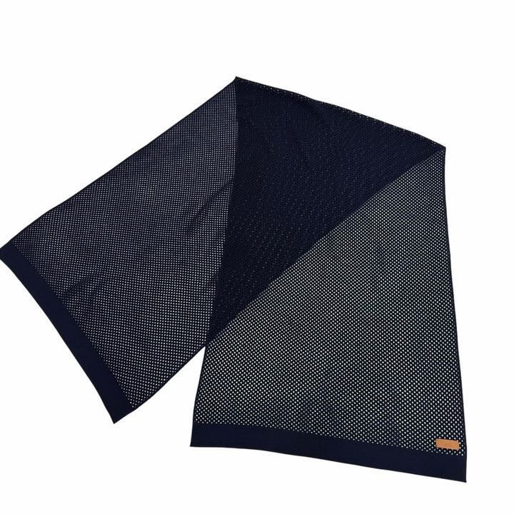 極美品▼HERMES エルメス カシミヤ100% メッシュ レザーパッチ付き ニット 大判 ストール マフラー ネイビー イタリア製 メンズ