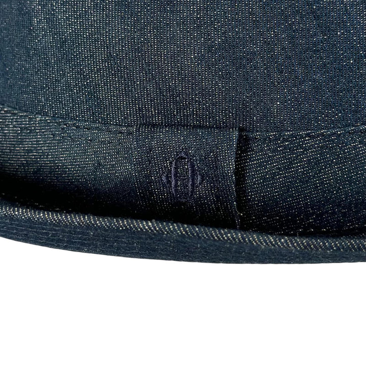 極美品▲HERMES エルメス コットン リネン Hロゴ刺繍 中折れ ハット 帽子 インディゴブルー 60 フランス製 正規品 メンズ 箱付き