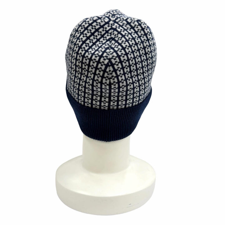 極美品★HERMES エルメス H232019N カシミヤ100％ H柄 ホープビーニー ニットキャップ ネイビー ホワイト M 伊製 正規品 レディース