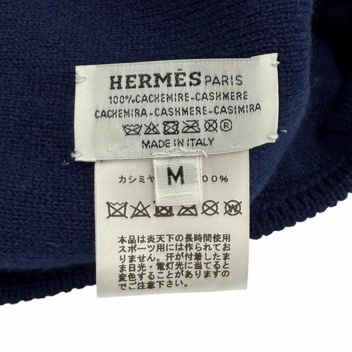 極美品★HERMES エルメス H232019N カシミヤ100％ H柄 ホープビーニー ニットキャップ ネイビー ホワイト M 伊製 正規品 レディース