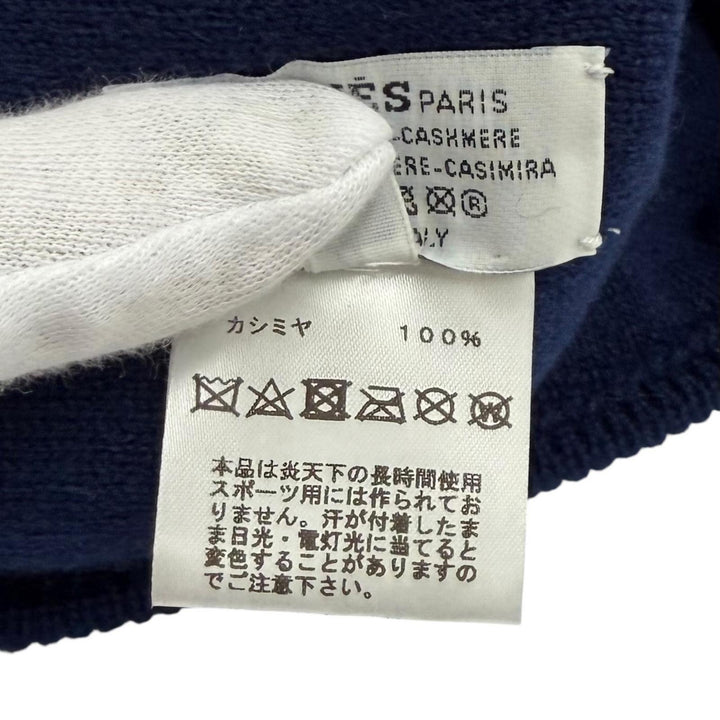 極美品★HERMES エルメス H232019N カシミヤ100％ H柄 ホープビーニー ニットキャップ ネイビー ホワイト M 伊製 正規品 レディース