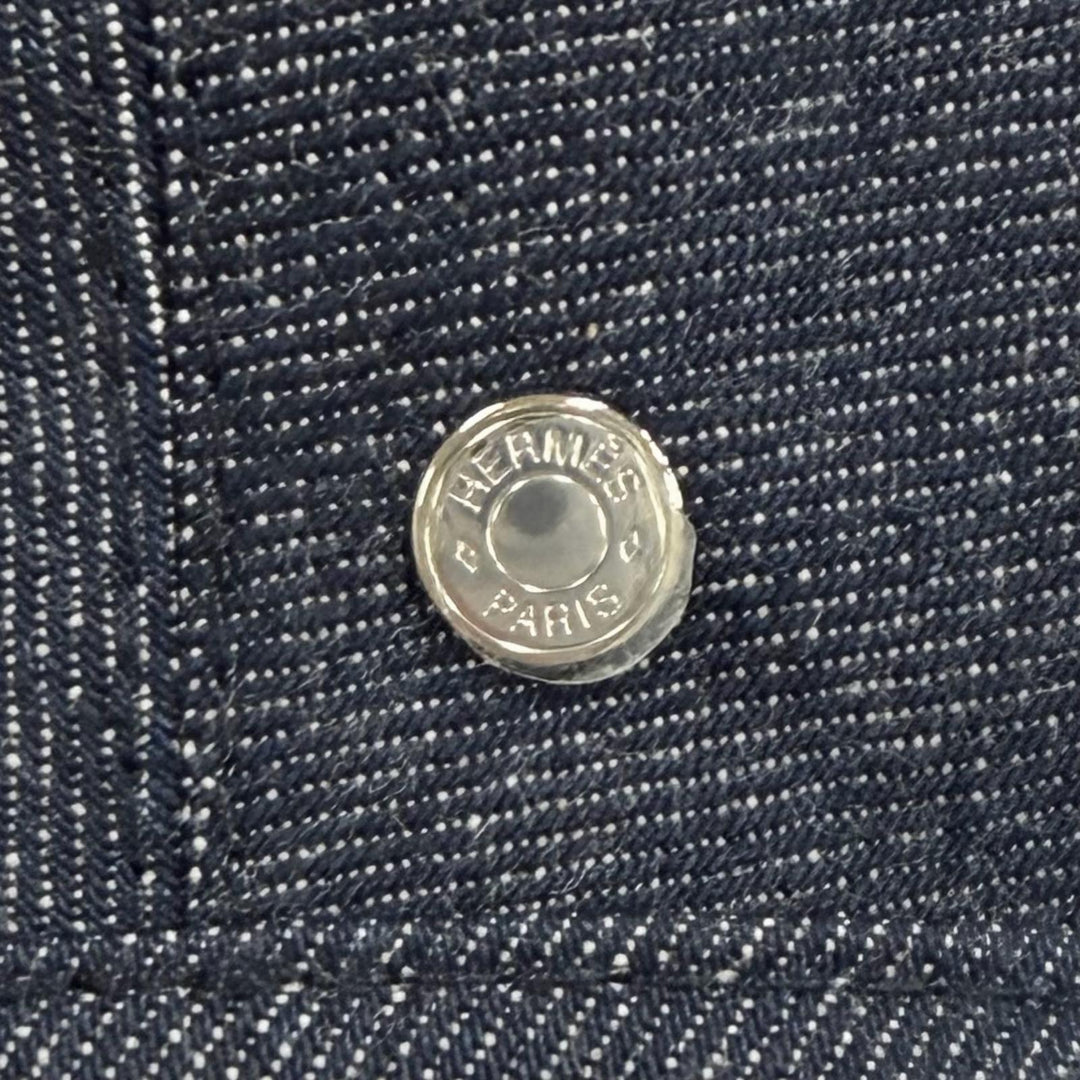 美品★HERMES エルメス H221017N コットン100% セリエ金具付 サントノーレ CLIQUETIS デニム ベレー帽 インディゴ 56 正規品 保存袋付
