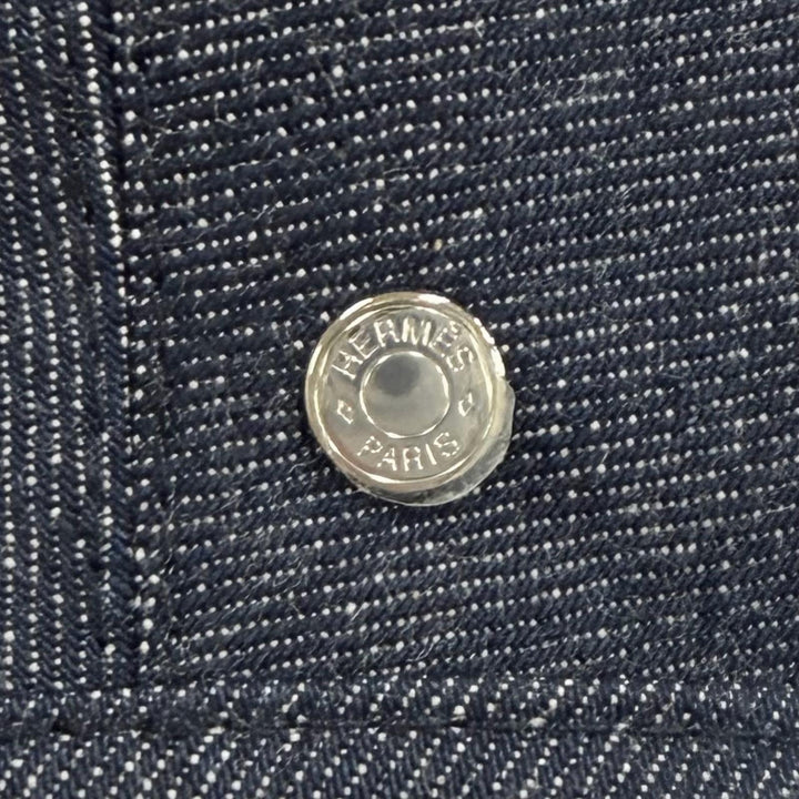 美品★HERMES エルメス H221017N コットン100% セリエ金具付 サントノーレ CLIQUETIS デニム ベレー帽 インディゴ 56 正規品 保存袋付